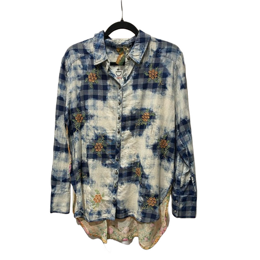 Tie-Dye Plaid Shirt With Floral Back