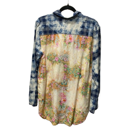 Tie-Dye Plaid Shirt With Floral Back