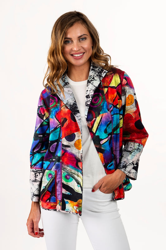 Reversible Multi Jewel/Graphic Black & White High Collar Jacket