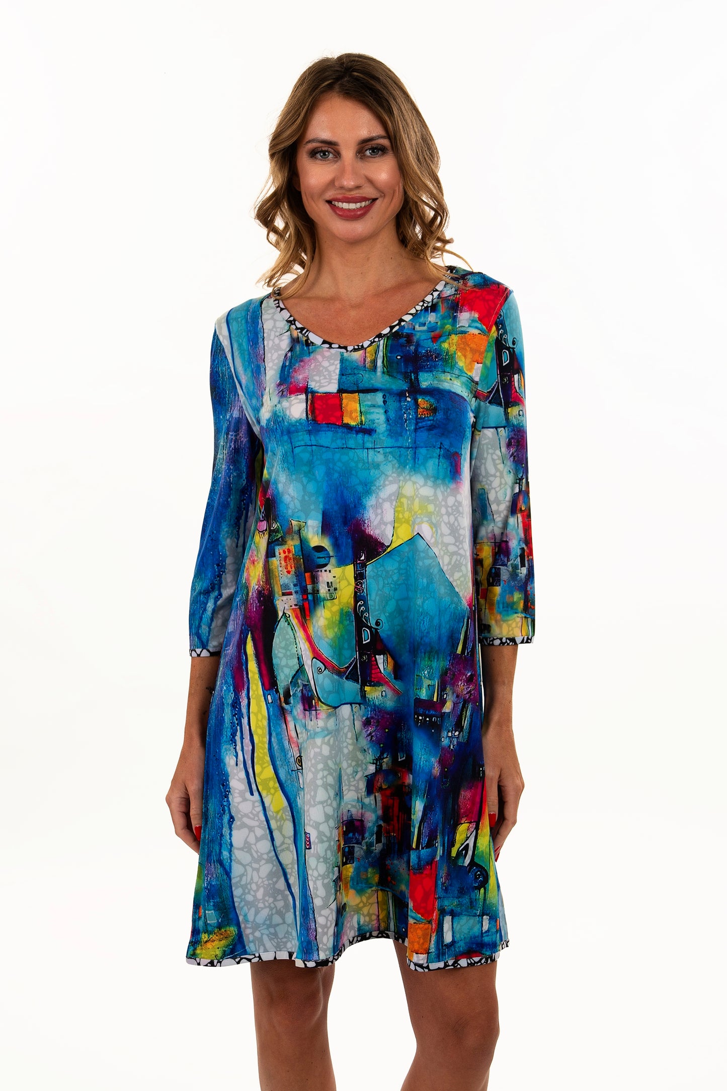 Reversible Black Pebble/Colorful Abstract A-Line Dress