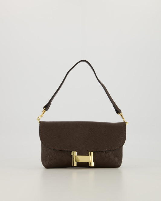 Leather Clutch & Crossbody Bag with Gold Hardware