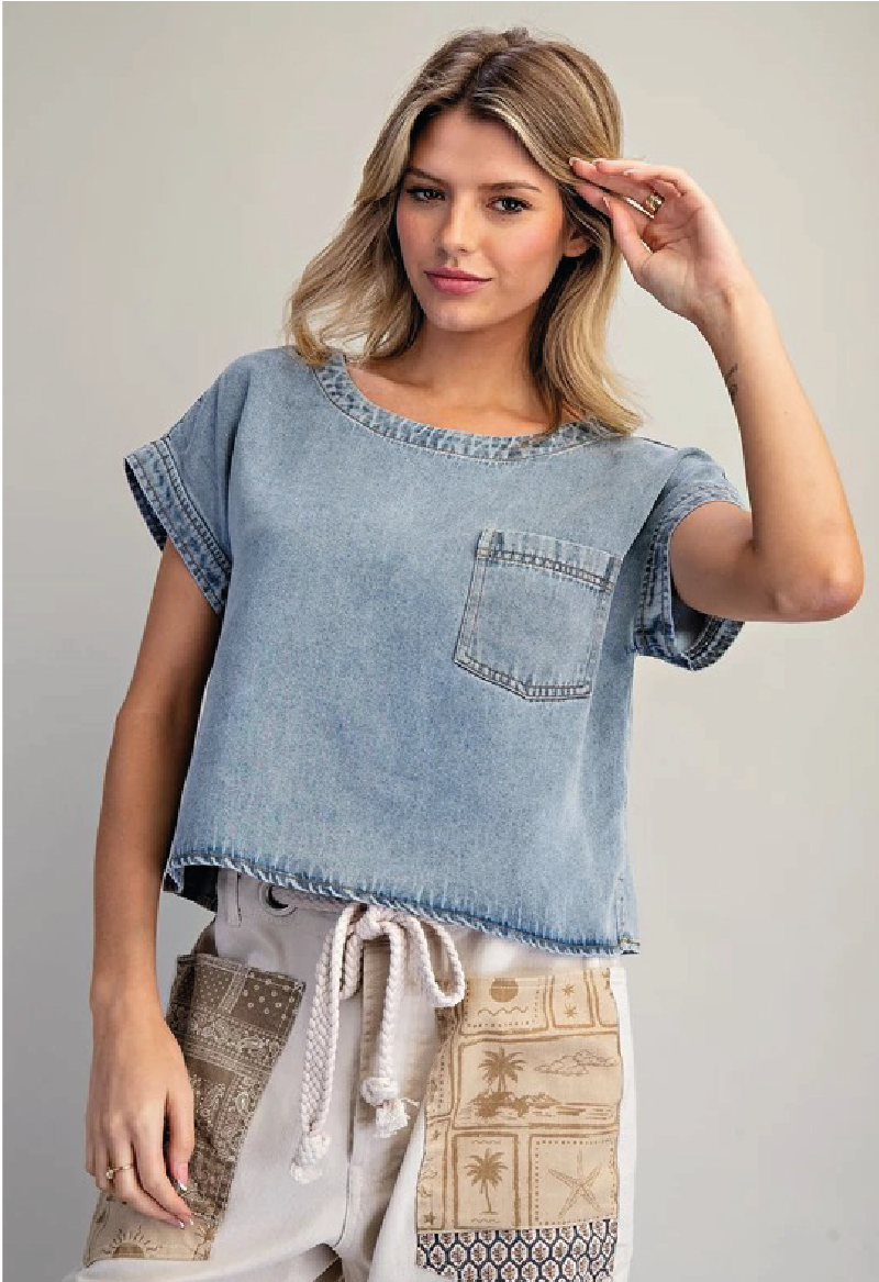 Denim Round Neck Short Sleeve Top