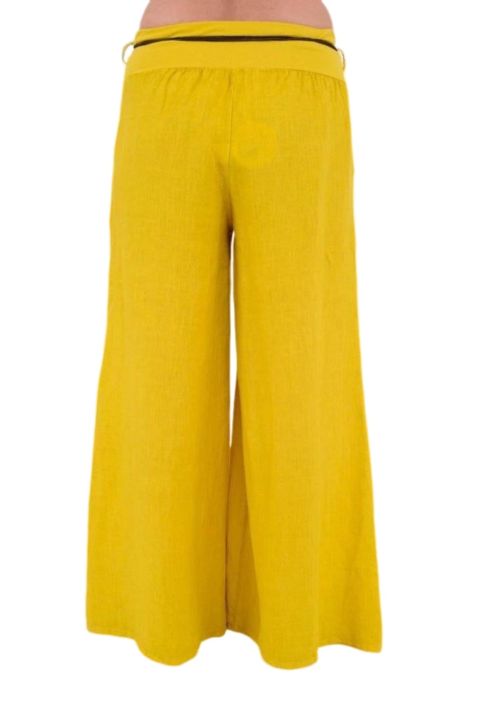 Belted Italian Linen Wide Leg Pants