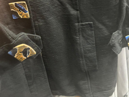 Black Cotton Jacket with Painted Coconut Buttons