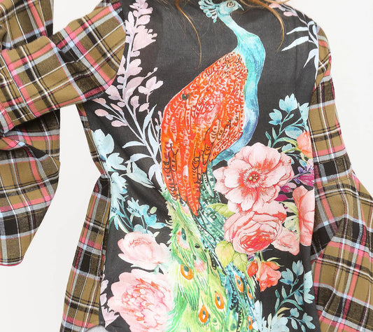 Pleid Bell Sleeve Shirt with Peacock Back