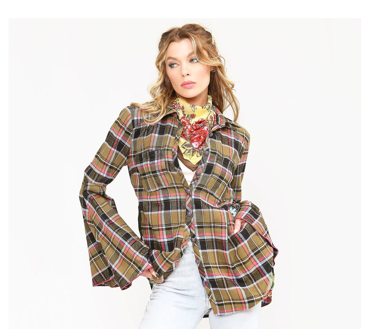 Pleid Bell Sleeve Shirt with Peacock Back