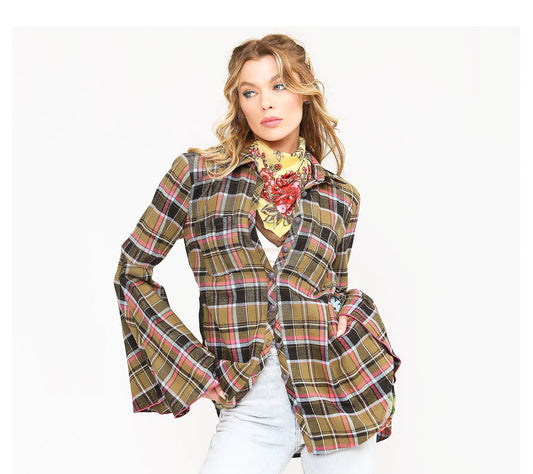Pleid Bell Sleeve Shirt with Peacock Back