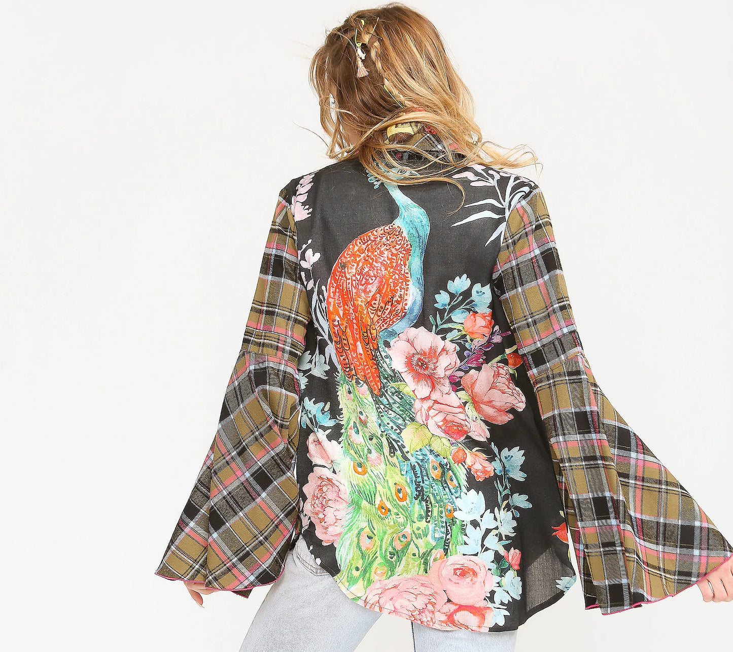Pleid Bell Sleeve Shirt with Peacock Back