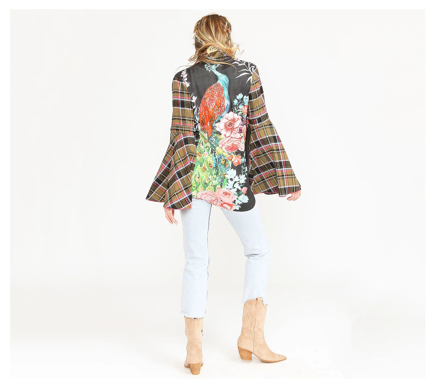 Pleid Bell Sleeve Shirt with Peacock Back