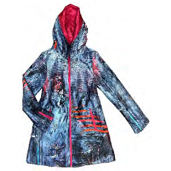 Reversible Fuchsia Travel Coat With Artistic Print