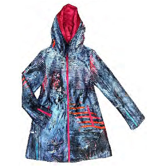 Reversible Fuchsia Travel Coat With Artistic Print