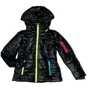 Black Puffer Jacket With Neon Zipper Detail