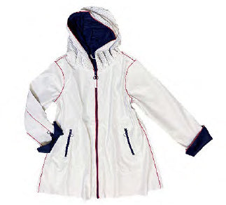 Reversible Parisian Jacket With Pleated Hood – White & Navy
