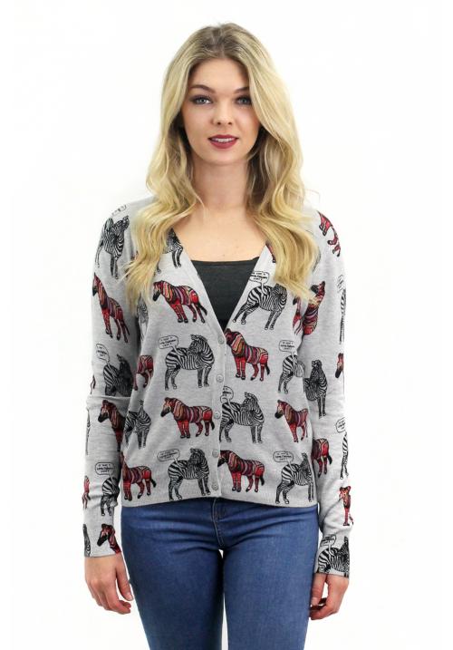 Zebra Print Short Button Cardigan