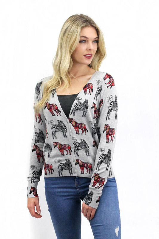 Zebra Print Short Button Cardigan