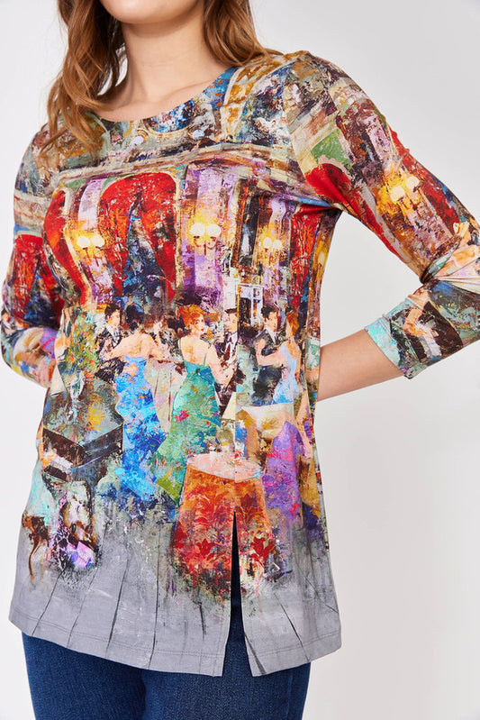 Dance Party 3/4 Sleeves Top With Front Slit