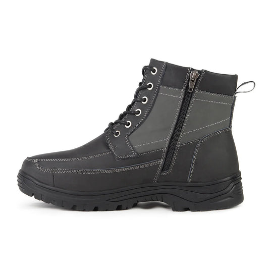 Black with Gray Sides Waterproof Leather Men's Winter Boots