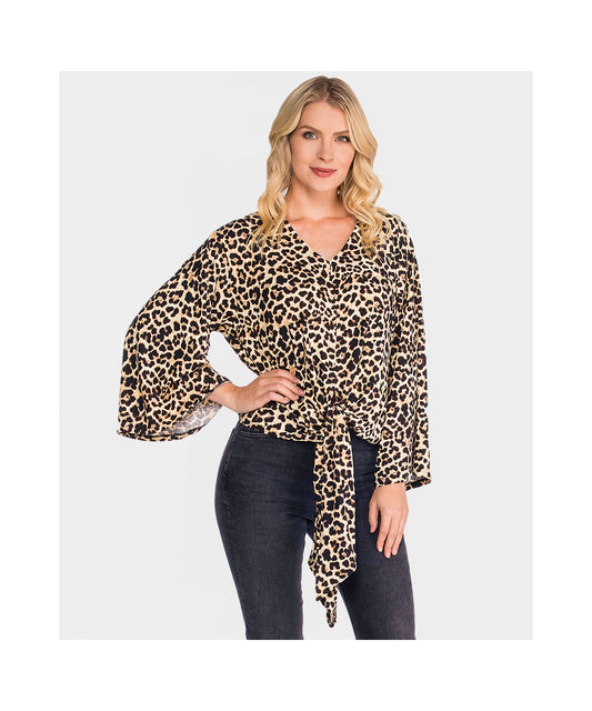 Leopard Tie Front Top