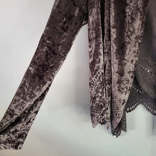 Crushed Velvet Laser Cut Open Jacket