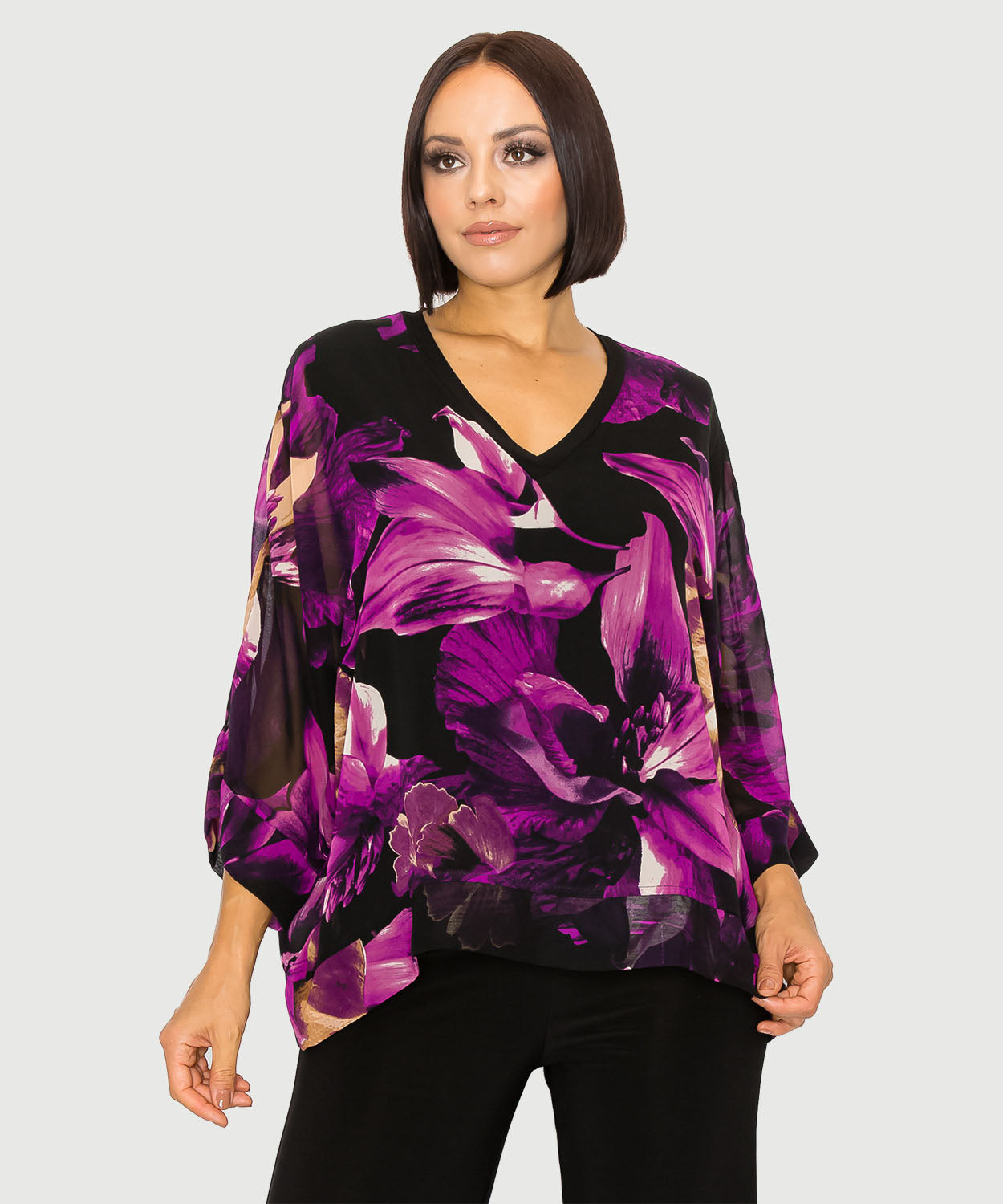 Purple and Black V-neck Blouse