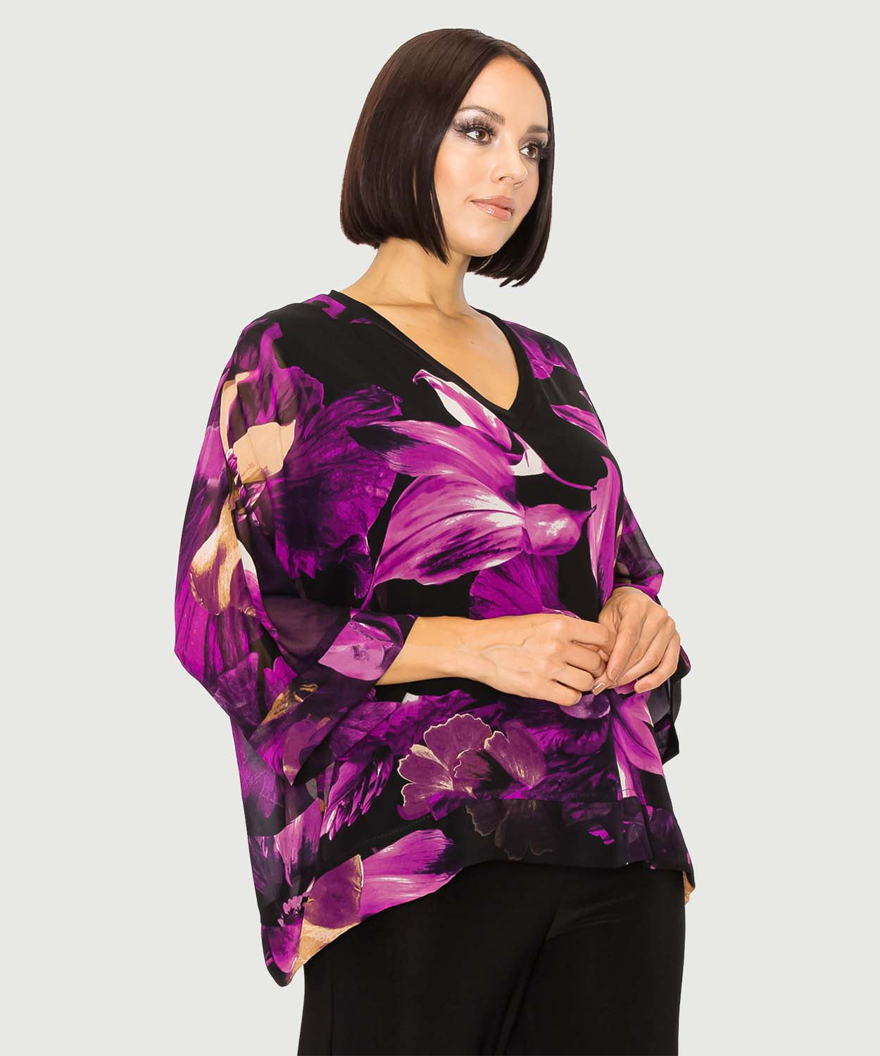 Purple and Black V-neck Blouse