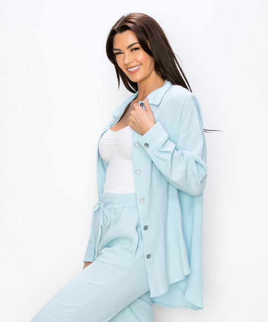 100% Cotton Sky Blue Button Up Shirt