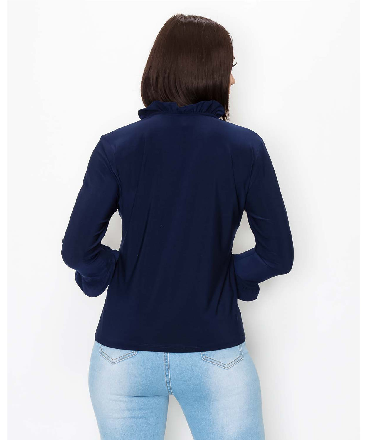 Long Sleeve Blouse With Ruffled Neckline