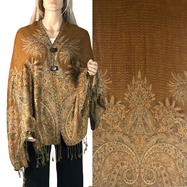 Reversible Woven Paisley Button Shawl