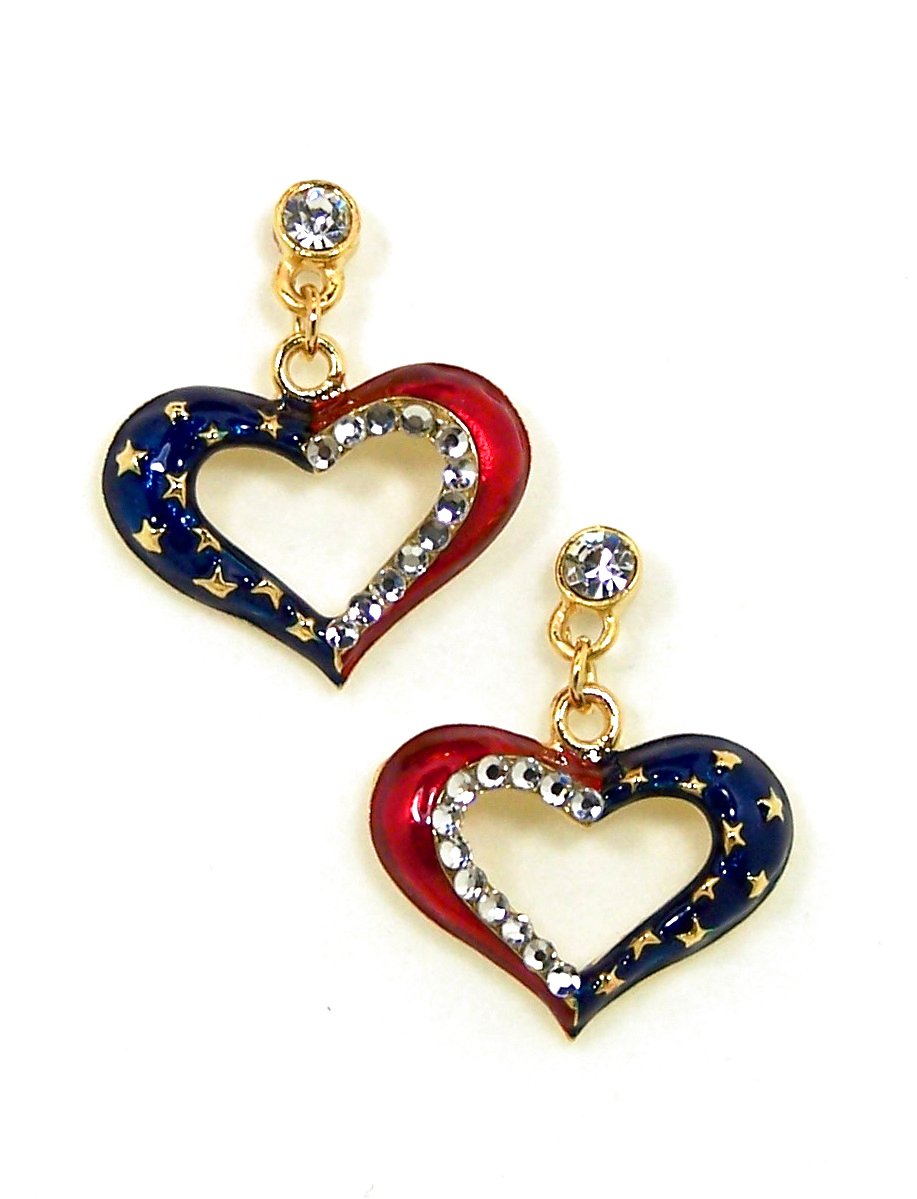 Red, White & Blue Heart Drop Earrings