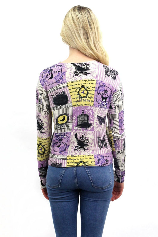 Purplish Lavander Butterfly Print Short Button Cardigan