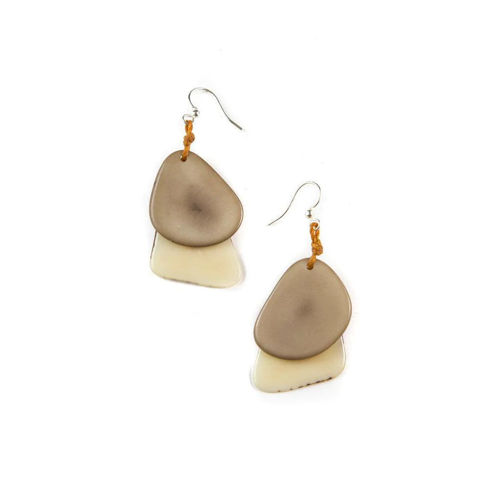 Double Tagua Slice Drop Earrings