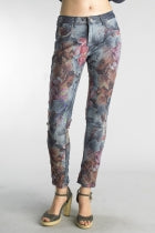 Reversible Denim and Floral Pattern Pants