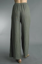 Dark Olive Waist Tied Linen Pants