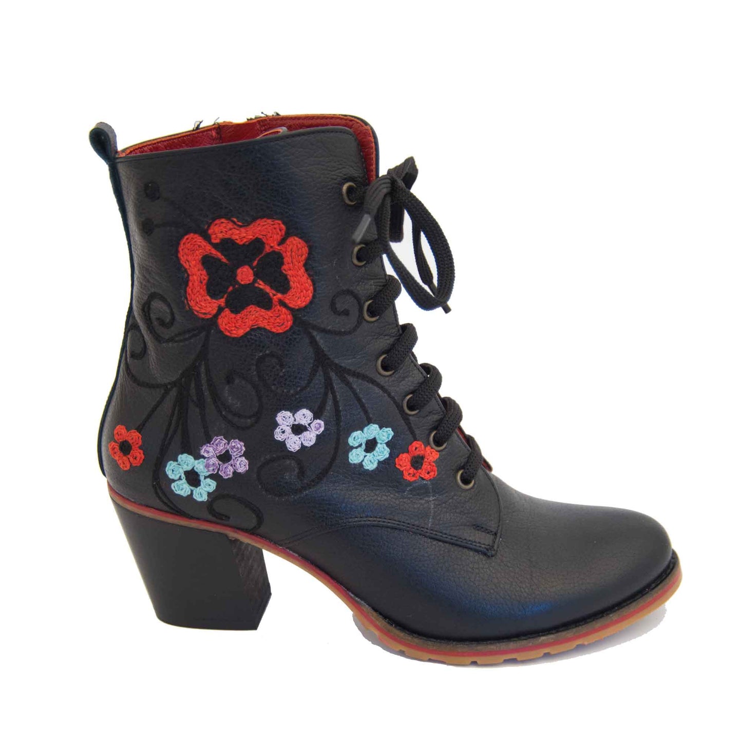 Carmel Short Laced Melanie Stitched Embroidery Leather Boot