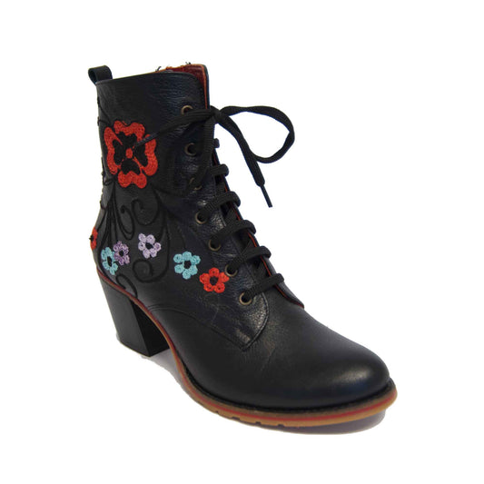 Carmel Short Laced Melanie Stitched Embroidery Leather Boot