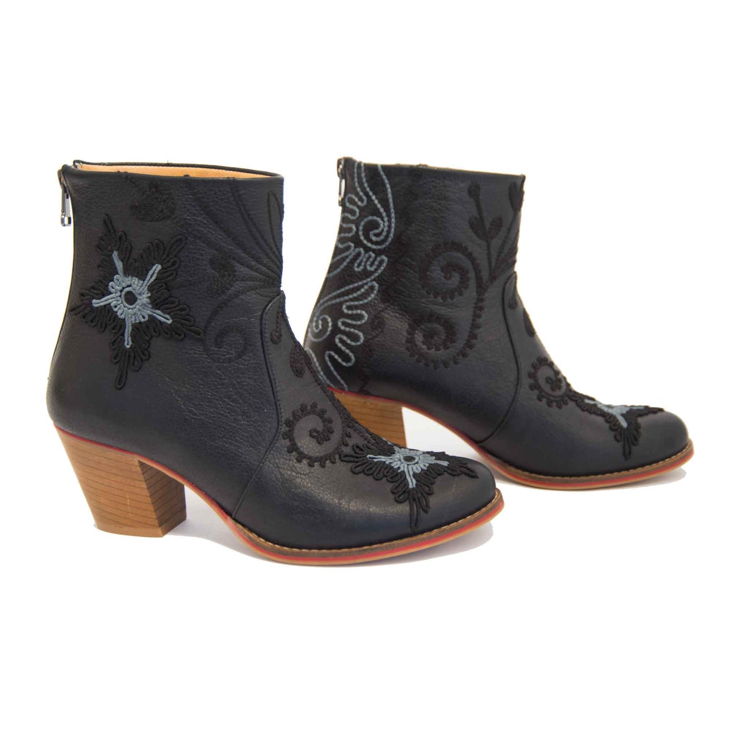 Short 2-Tone Embroidered Handcrafted Leather Boots