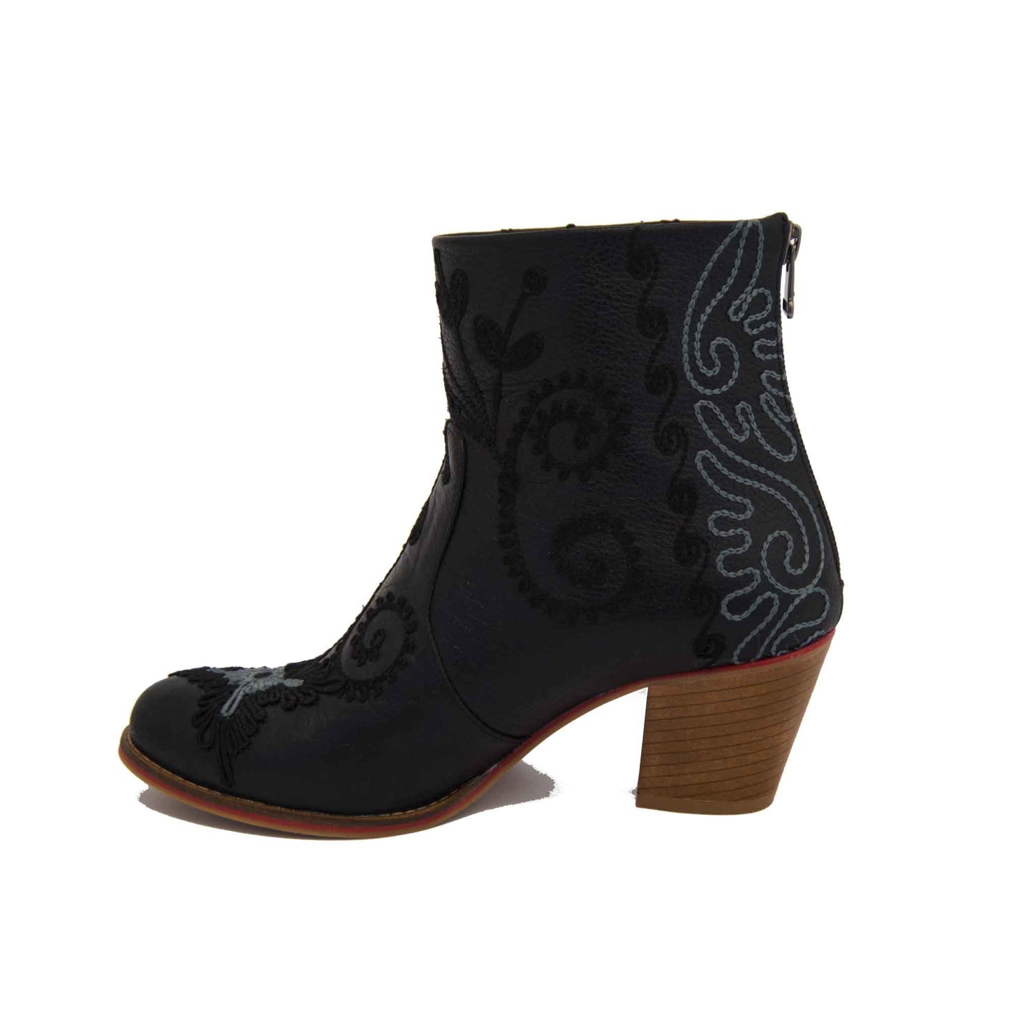 Short 2-Tone Embroidered Handcrafted Leather Boots