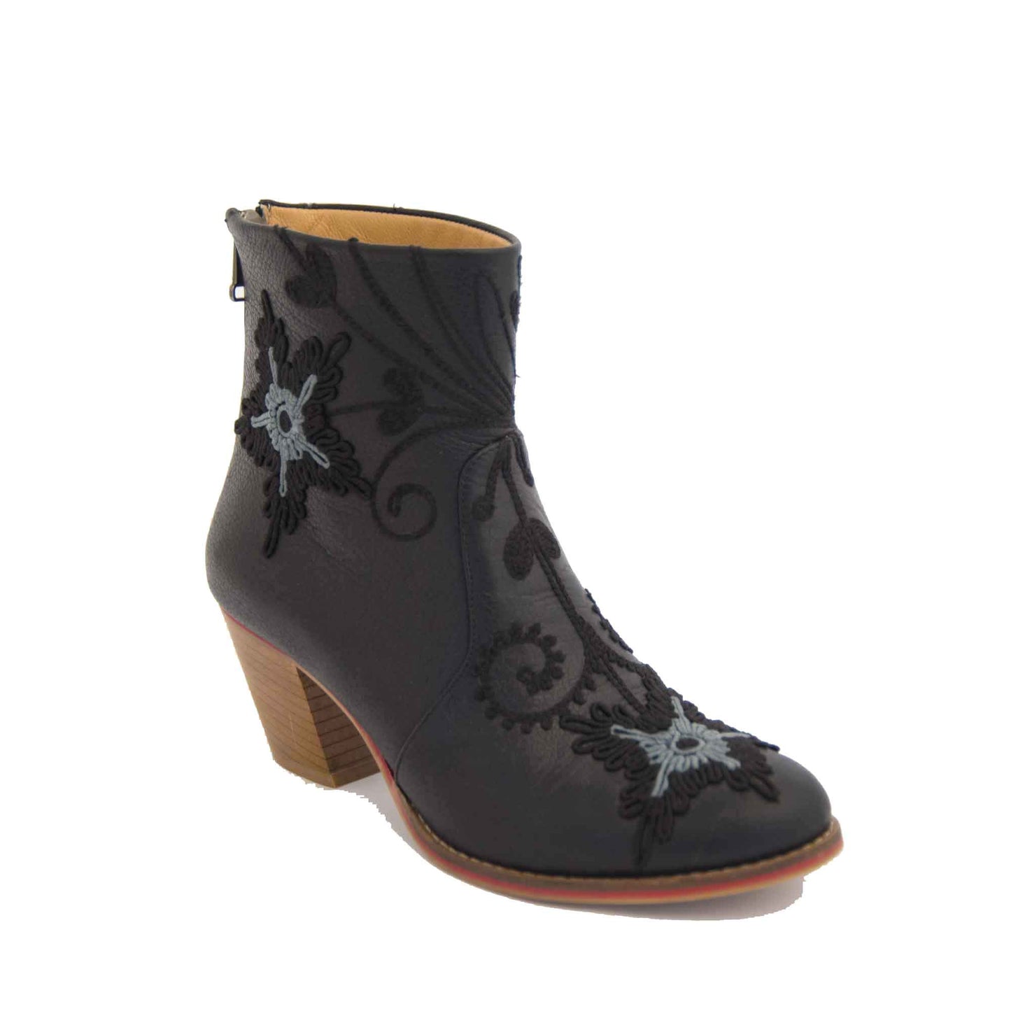 Short 2-Tone Embroidered Handcrafted Leather Boots