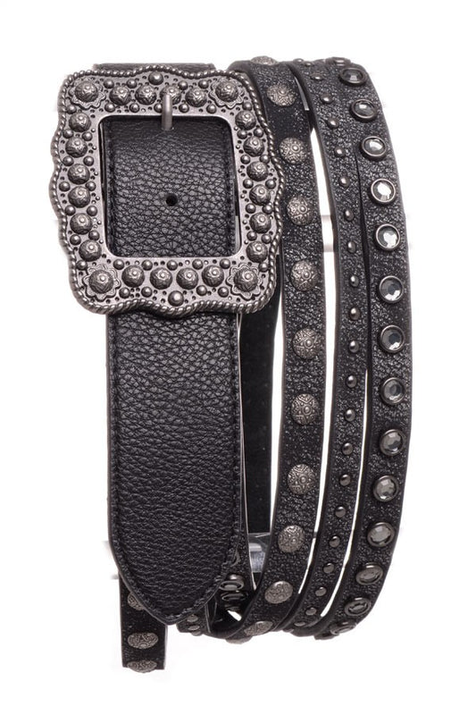 3-Strand Embellished Leather Belt