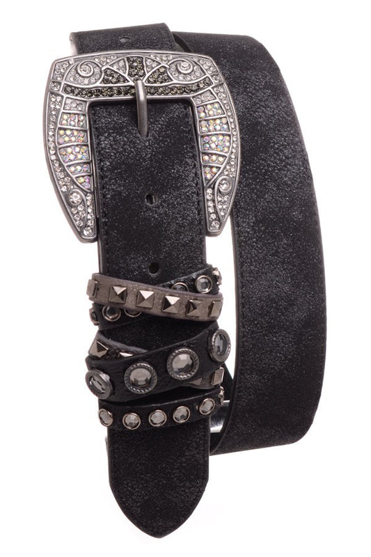 Rhinestone Looped Leather Belt