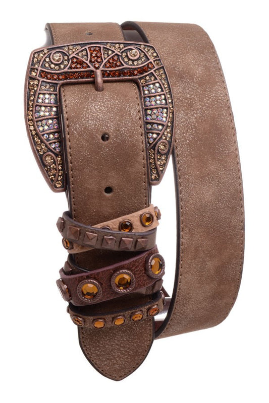 Rhinestone Looped Leather Belt