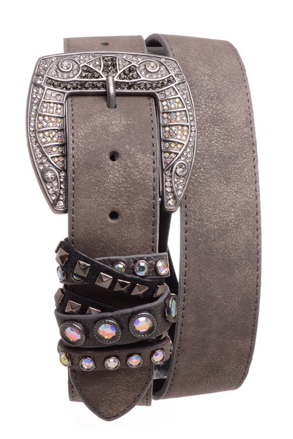 Rhinestone Looped Leather Belt