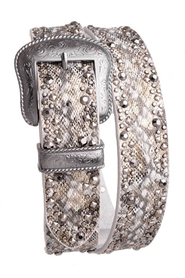 Snake Embossed Studded Leather Belt