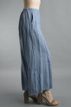 Linen Palazzo Pants with Button Accents