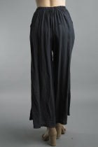 Linen Palazzo Pants with Button Accents