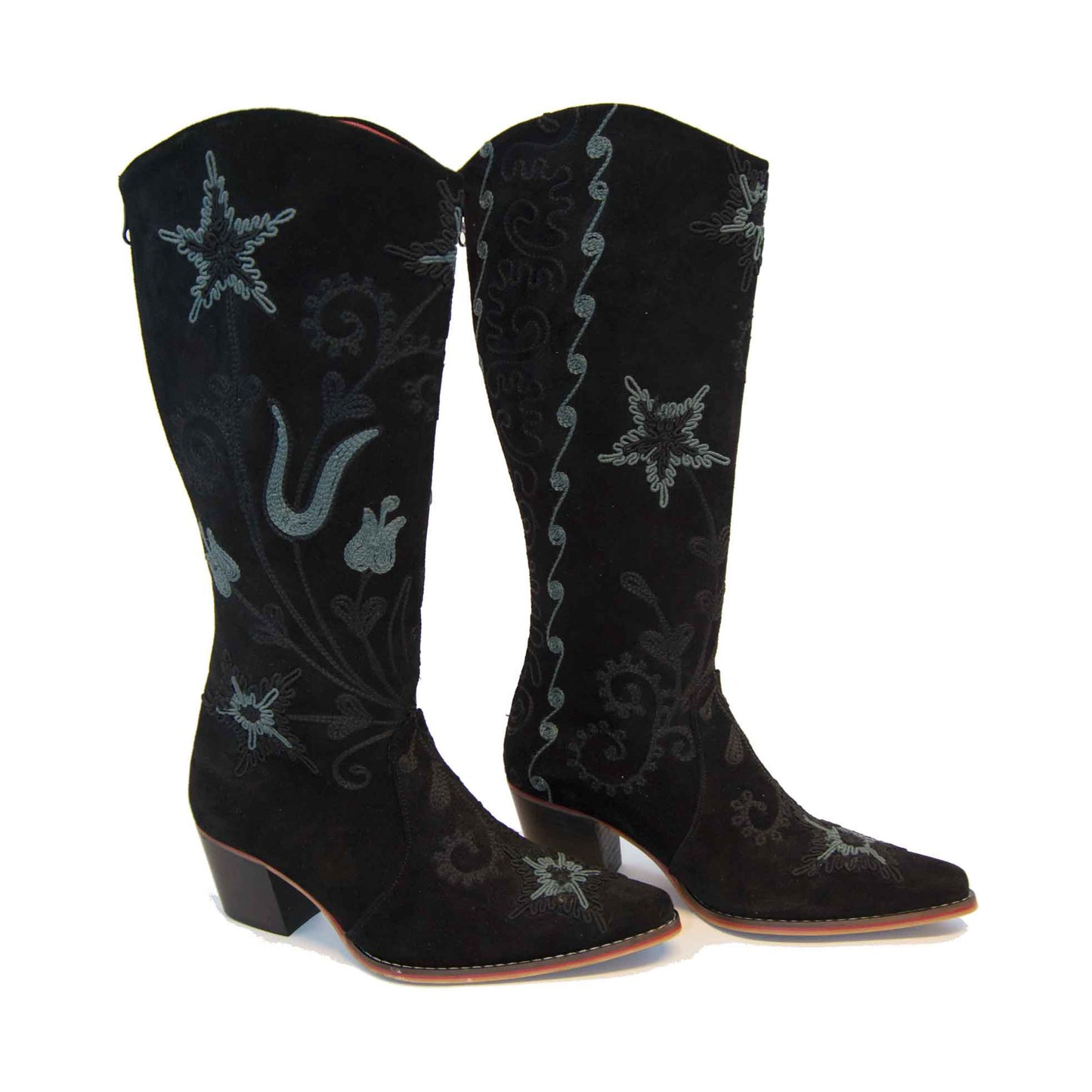 Cheyenne Tall Embroidered Brushed Leather 2
