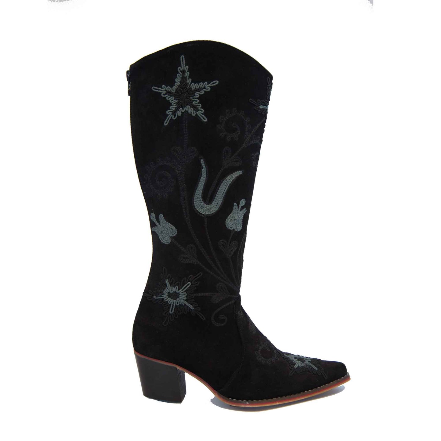 Cheyenne Tall Embroidered Brushed Leather 2
