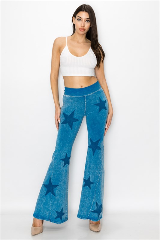 Star Printed Bell Bottom Yoga Pants