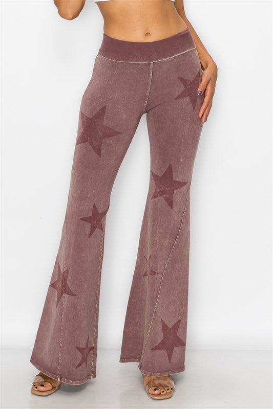 Star Printed Bell Bottom Yoga Pants