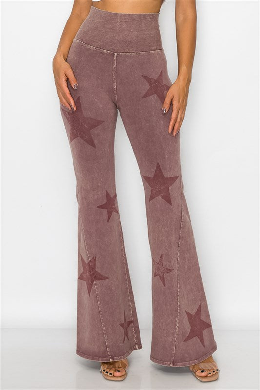 Star Printed Bell Bottom Yoga Pants